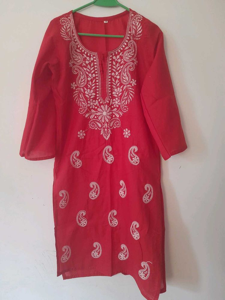 Embroidery Daily Office New Wear Kurti Red Festive