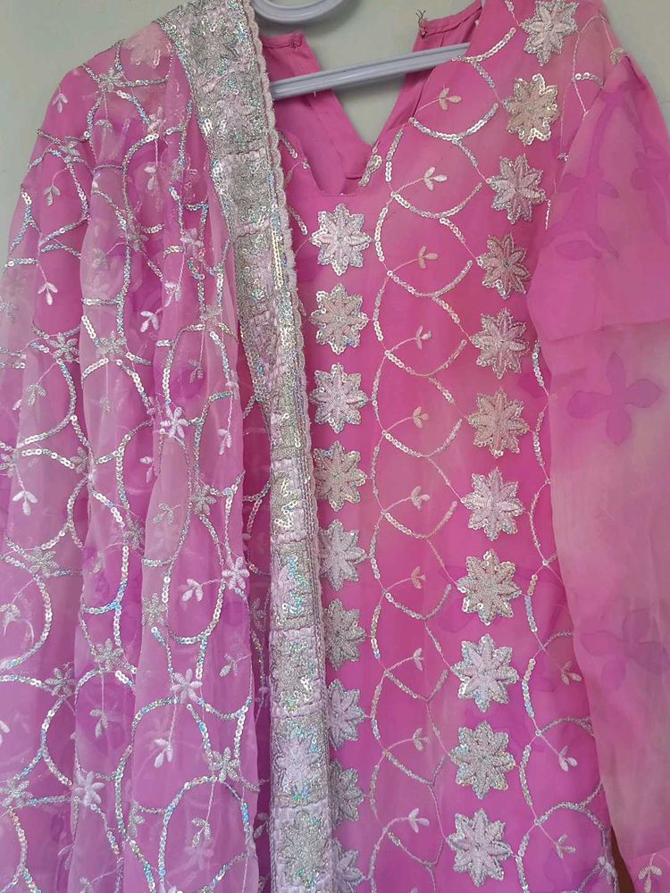 Pink Embroidered Kurti with dupatta