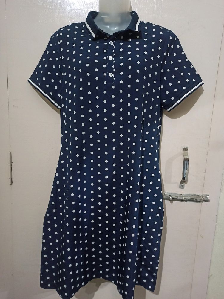 Navy Blue White Polka Dress