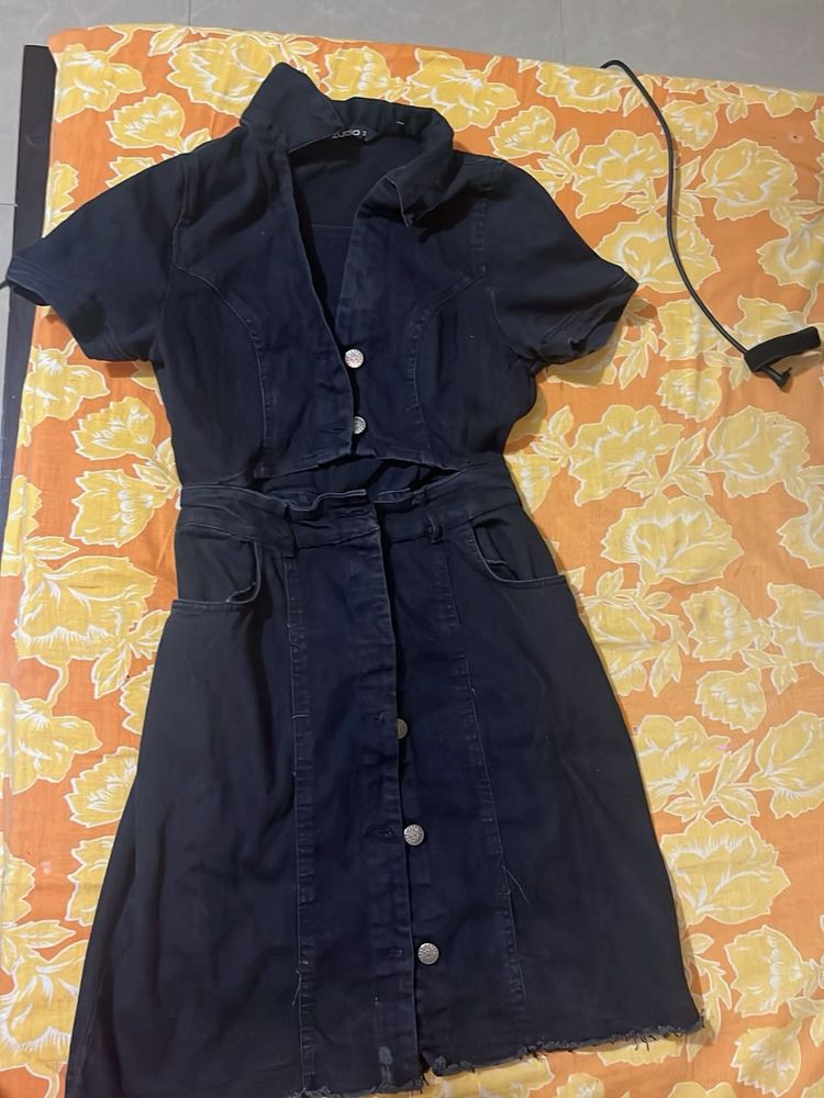 Cute Denim Cutout Mini Dress