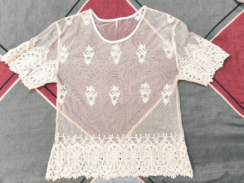 Off-White Party Wear Net Top