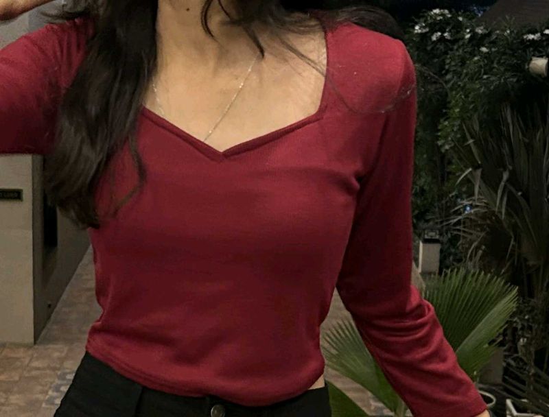 Maroon Heart neck soft Top