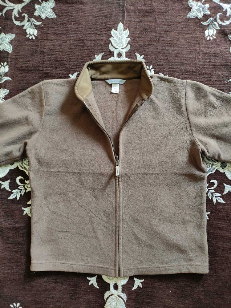 Imported Brown cropped Zip Jacket