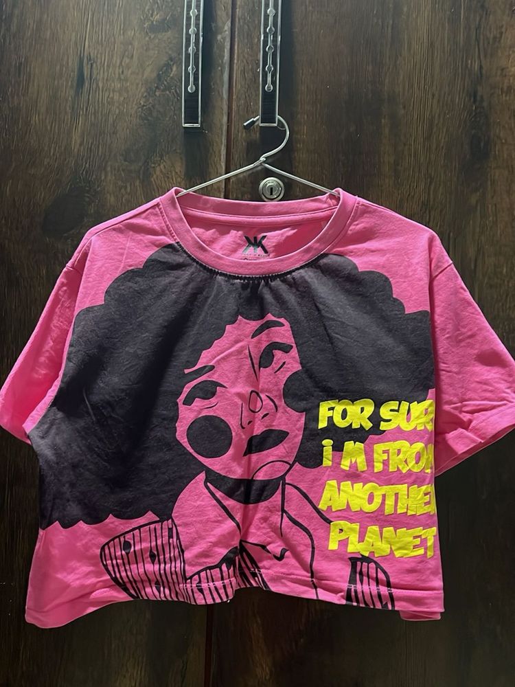 Pink Graphic Print Cropped Top