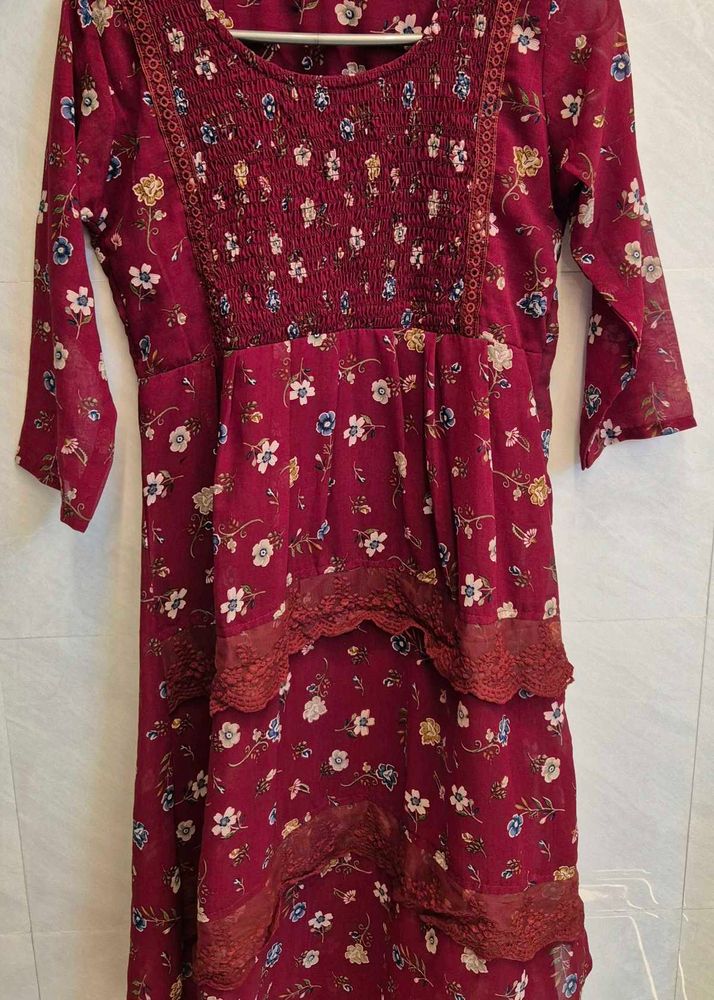 Burgundy Floral Midi Dress