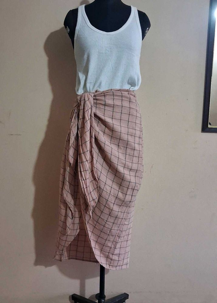 Blush Plaid Sarong Style Skirt