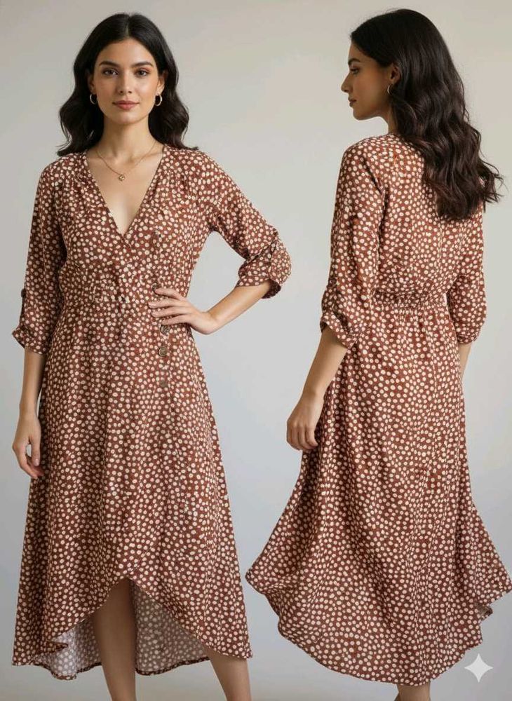 Brown Floral Wrap Dress