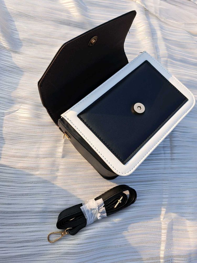 Black &amp; White Structured Crossbody Handbag