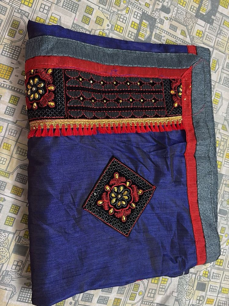 Elegant Blue Embroidered Saree