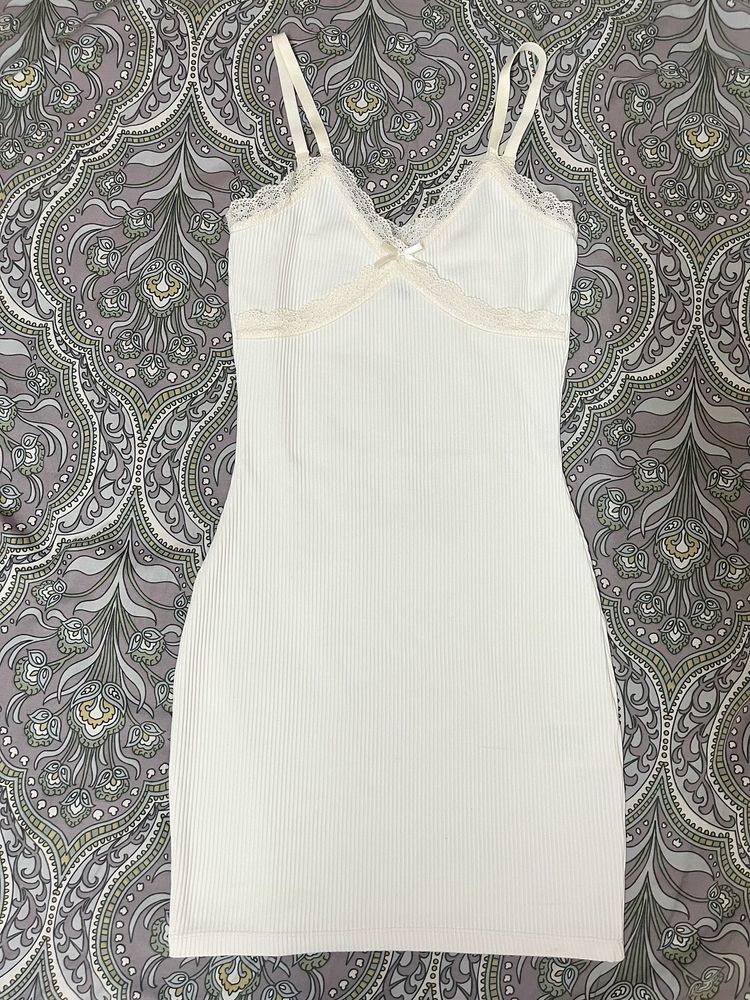 H&amp;M White Ribbed Bodycon Dress Size XS