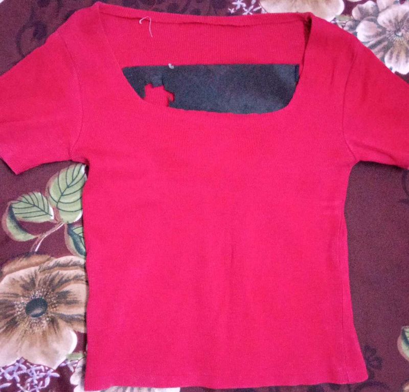 Red square neck crop top