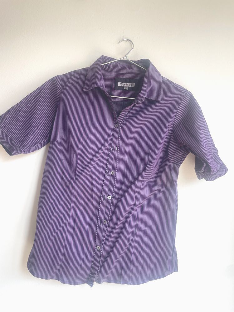 Purple Striped Short Sleeve Button-Down