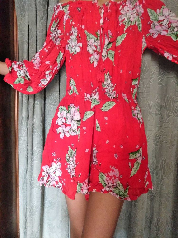 Red Floral Off-Shoulder Romper