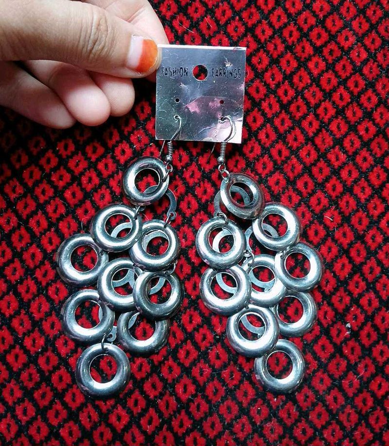 Trendy Silver Ring Chain Chandelier Earrings