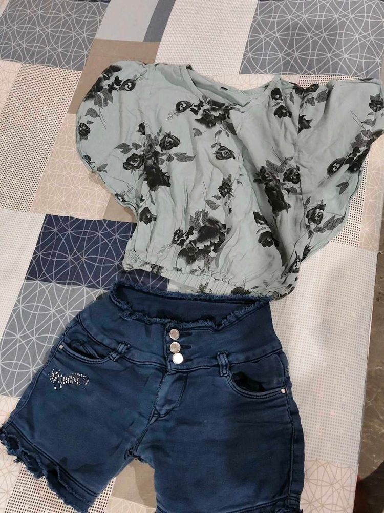 Combo Of Shorts+Kaftan Top+Cap