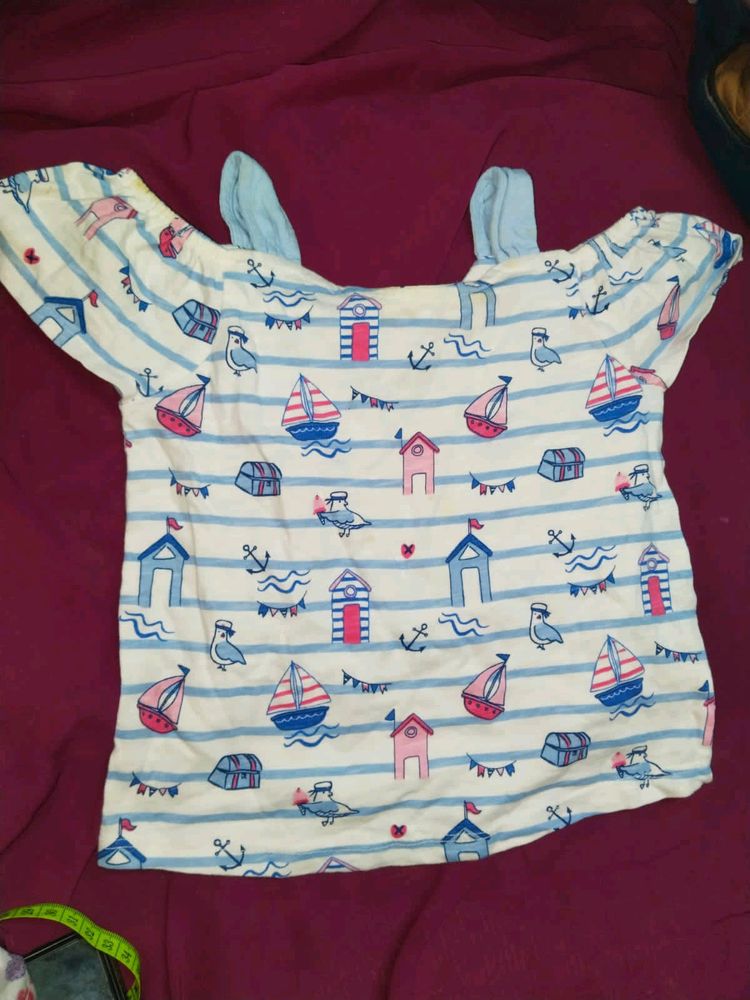 Baby Top With Birds And House Print