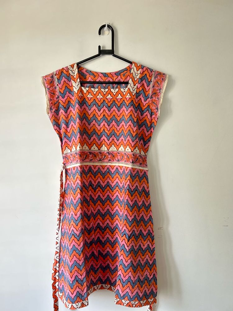 Peach and Pink Patterned Kurta