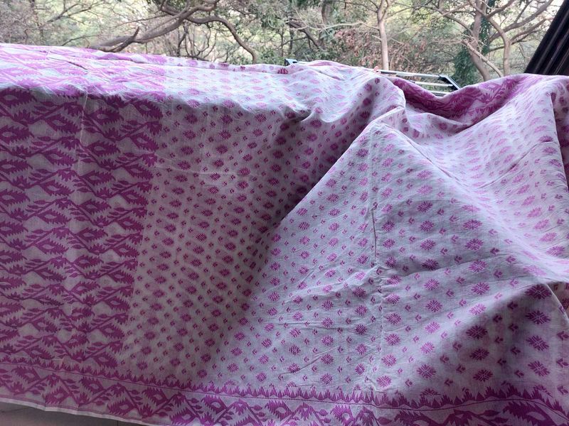 Mauve on White Jamdani Saree