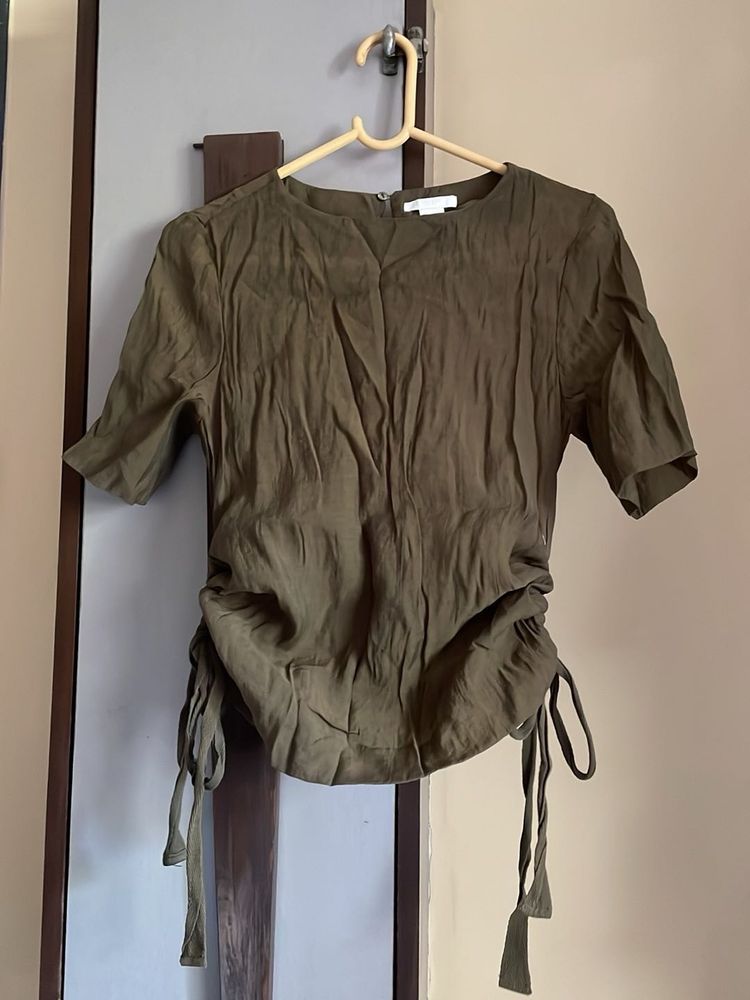 NEW H&amp;M Dark Olive Green Top With String Details
