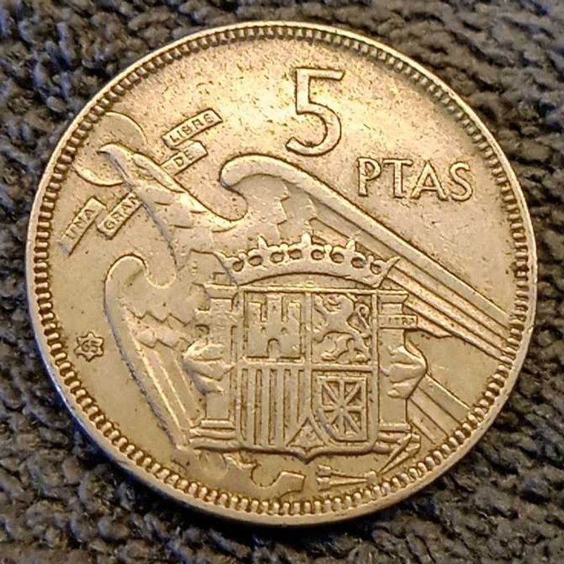 1957 Spain 5 Pesetas Coin