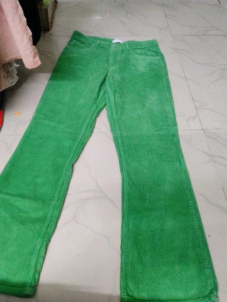 Green Corduroy Flare Leg Pants