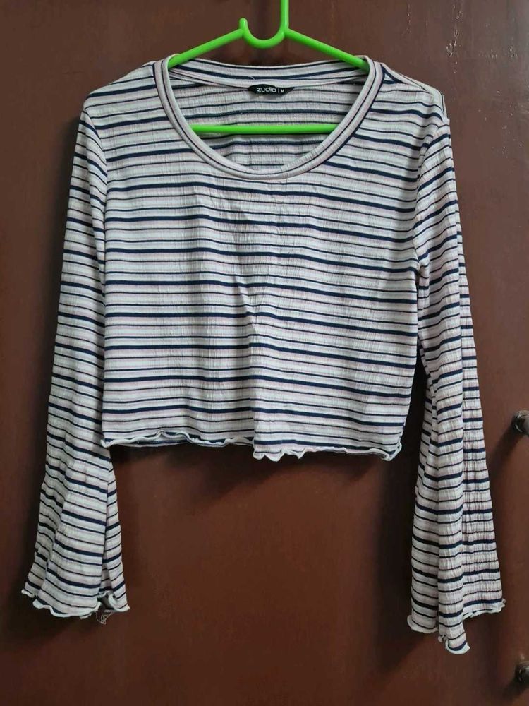 Blue And Pink Striped Crop Top