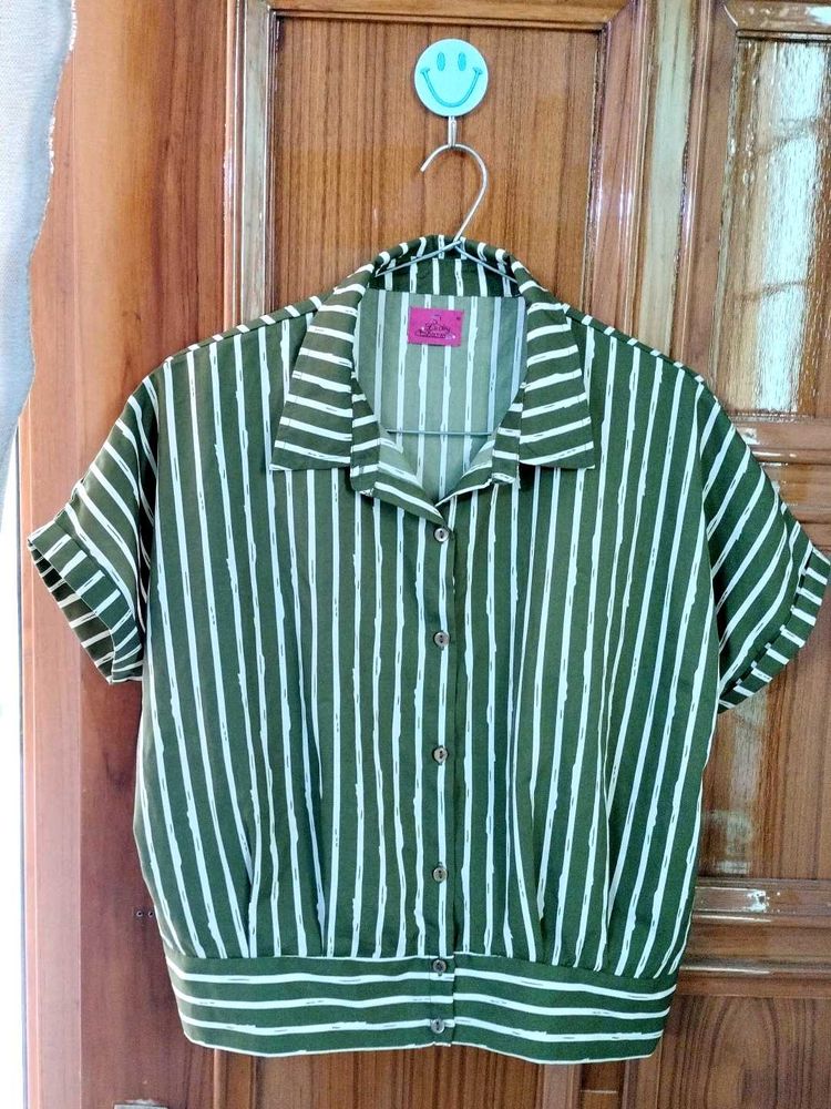 Striped Olive Green Cropped Blouse