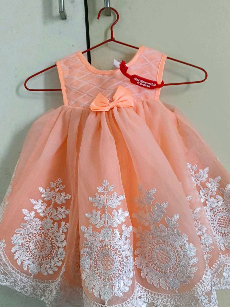 Peach Floral Girls Dress - New with Tag