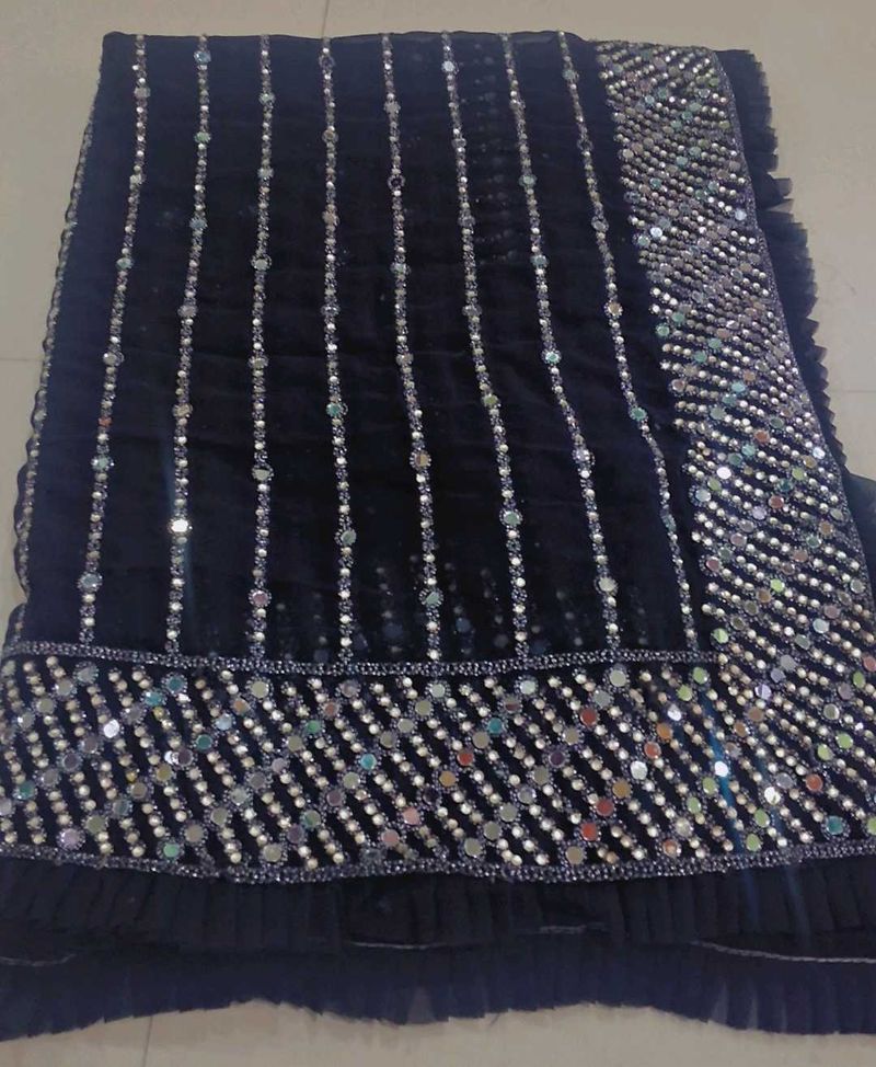 Elegant mirror work black saree
