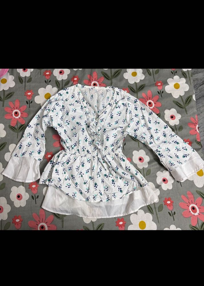 Floral Print Cinched Waist Top