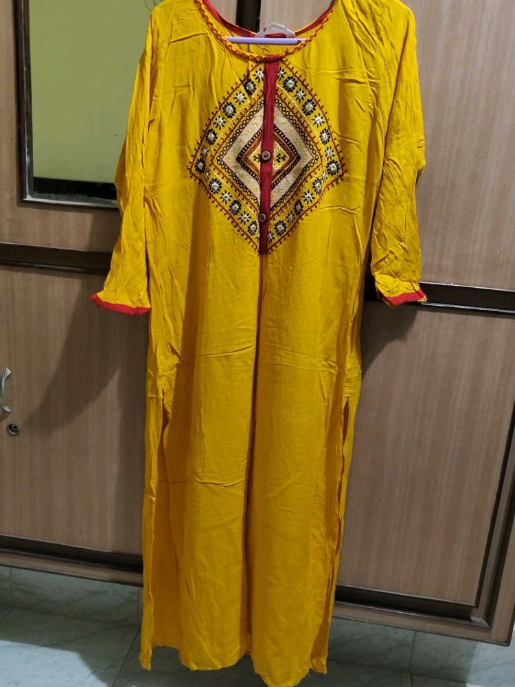 Yellow Embroidered Kurta
