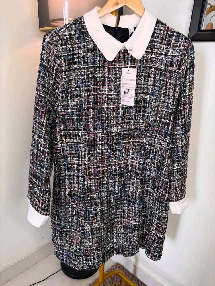 Tweed Mini Dress with Collar
