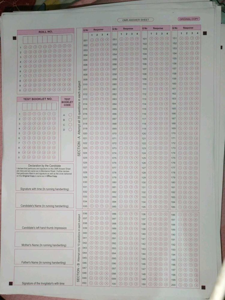 Practice OMR Sheets for NEET/JEE. Pack of 12.