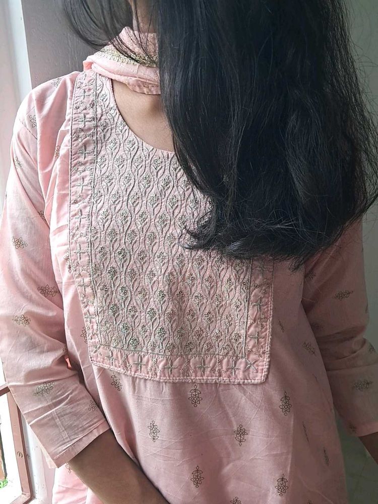 Blush Pink Embroidered Kurti Set💖