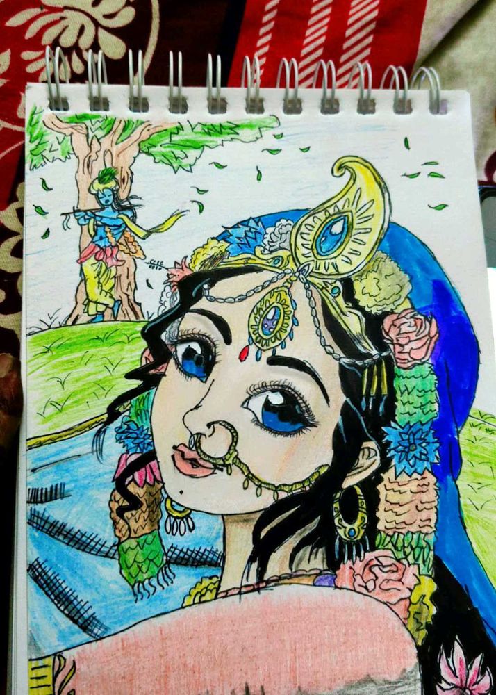 Radha Krishna Art with frame