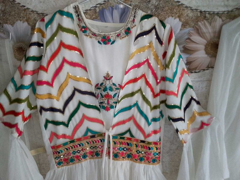 White Embroidered Dress &amp; Pants Set