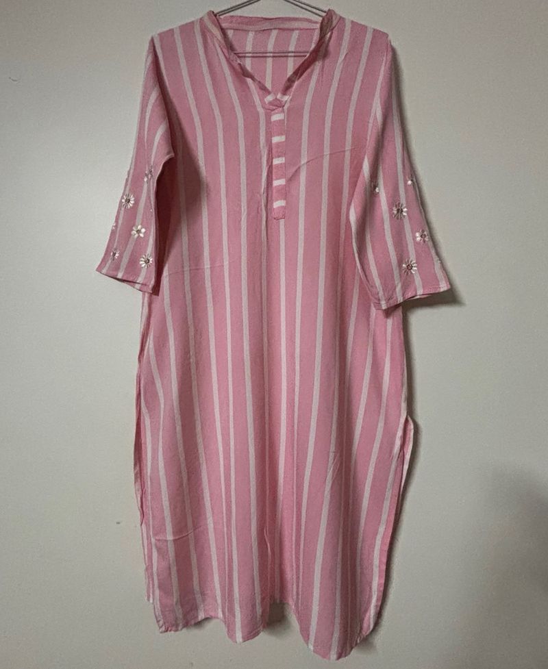 Pink Striped Embellished Tunic