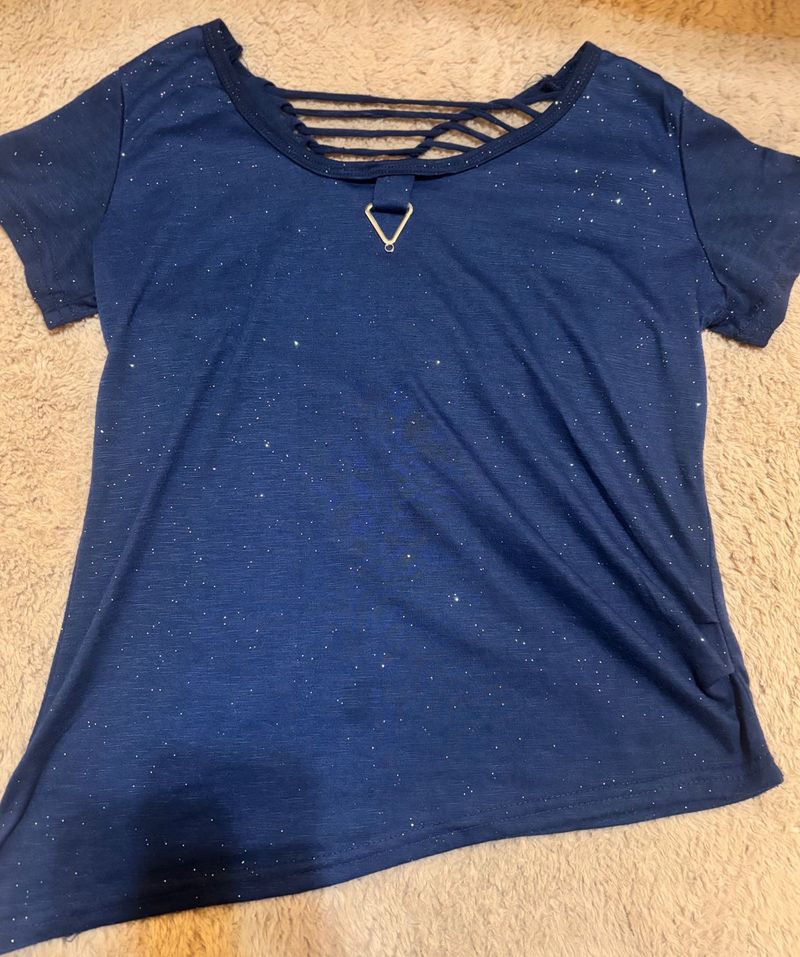 Sparkle Navy Blue Short Sleeve Top