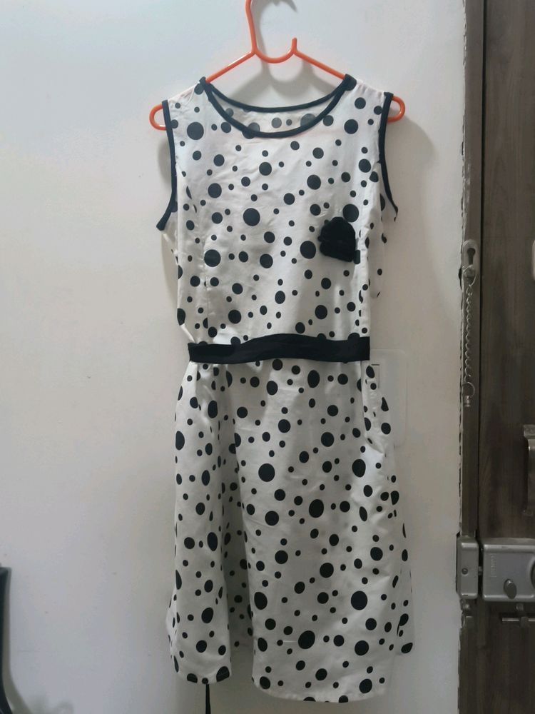 White &amp; Black Polka Dots Dress