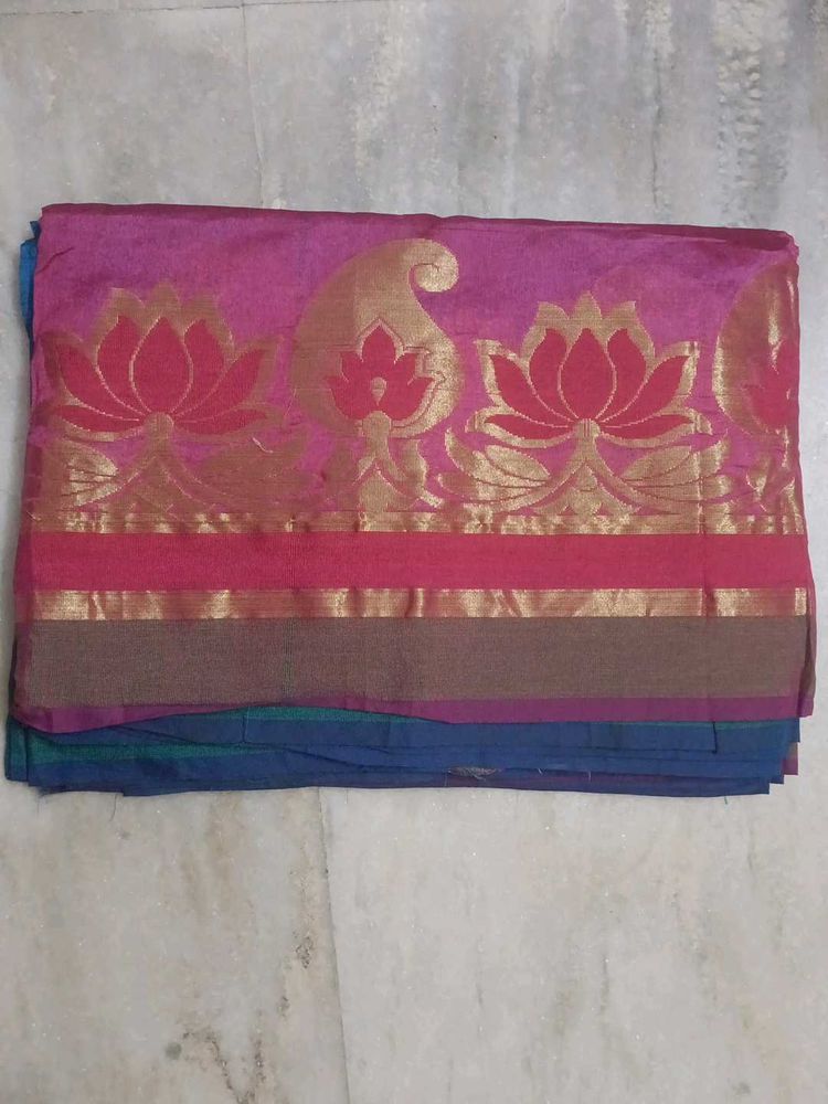 Pink And Teal Two Coloured Saree