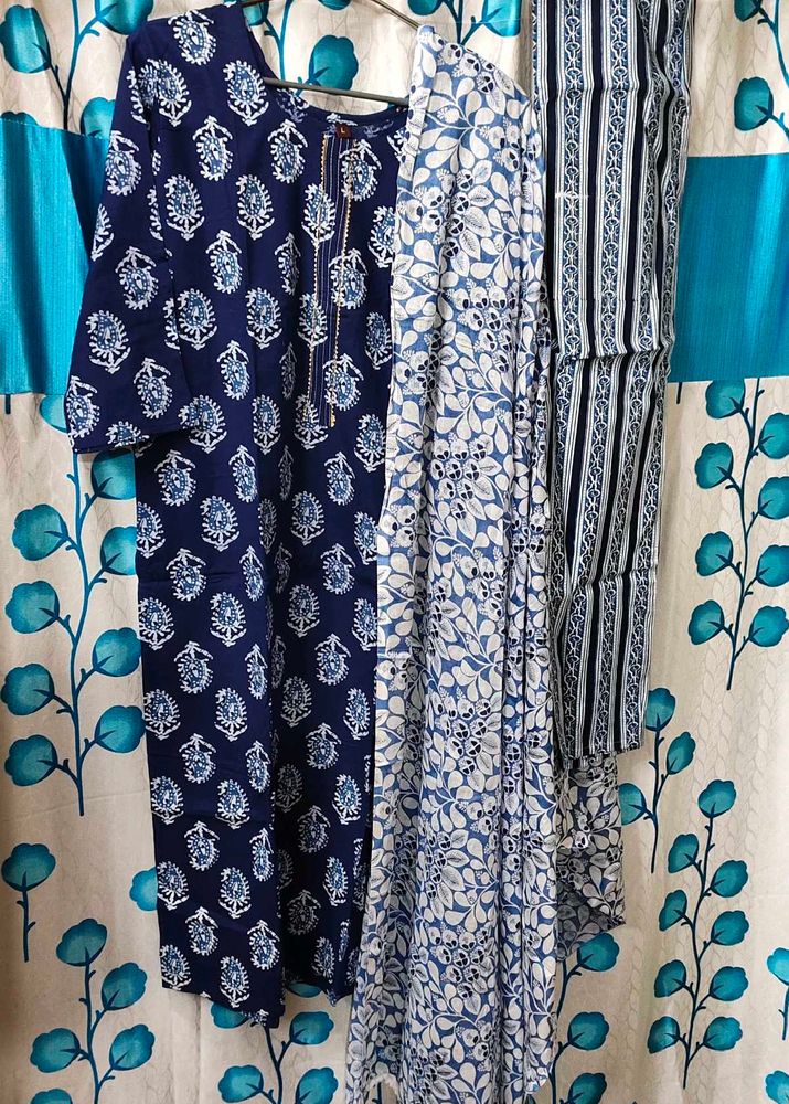 😍Combo Of 6 Printed Kurti Pant Dupatta Sets🥰