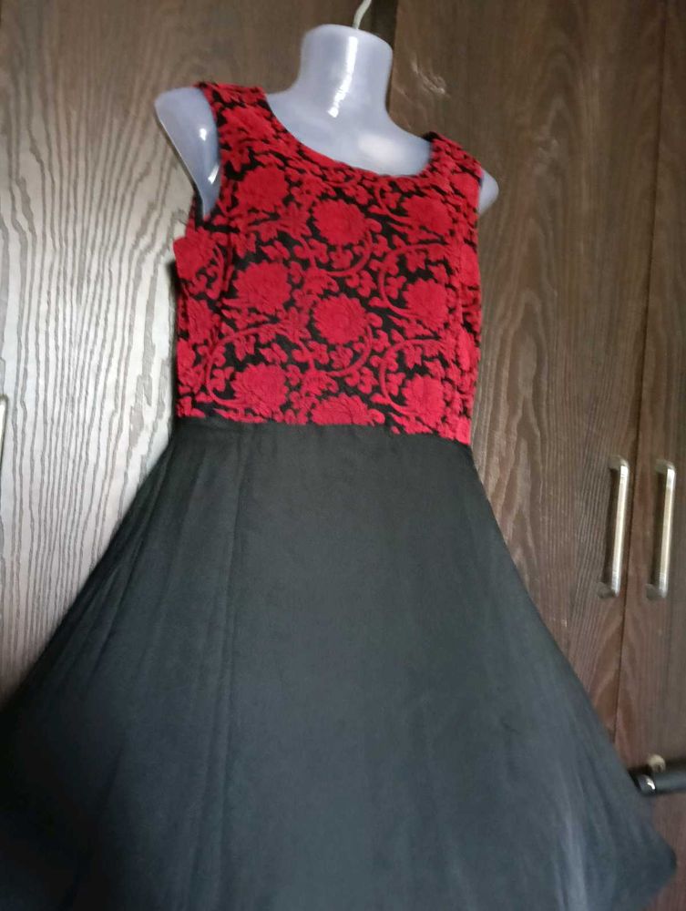 Red &amp; Black Floral Embroidered Dress