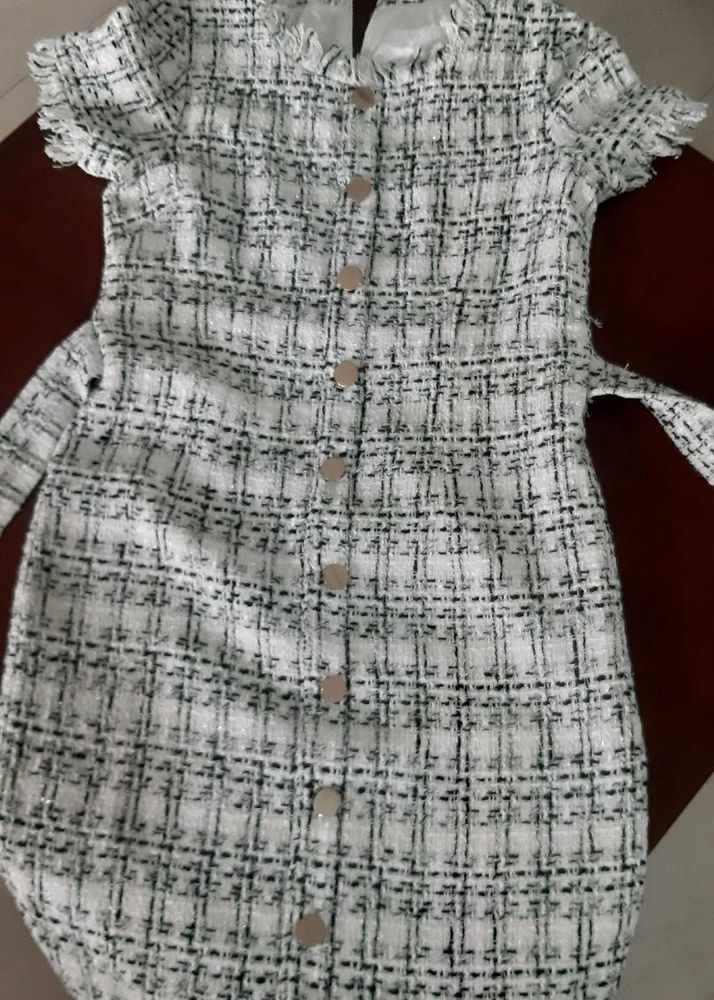 Tweed Button-Up Dress - from AJIO