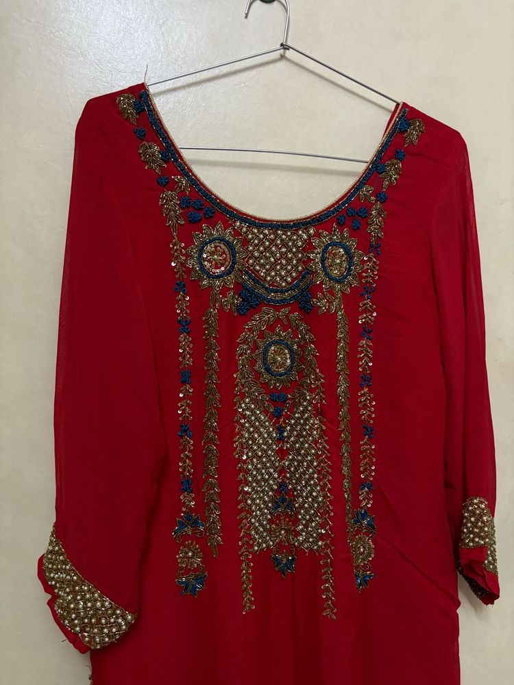 New and premium dark red 3 pc set | embroidered