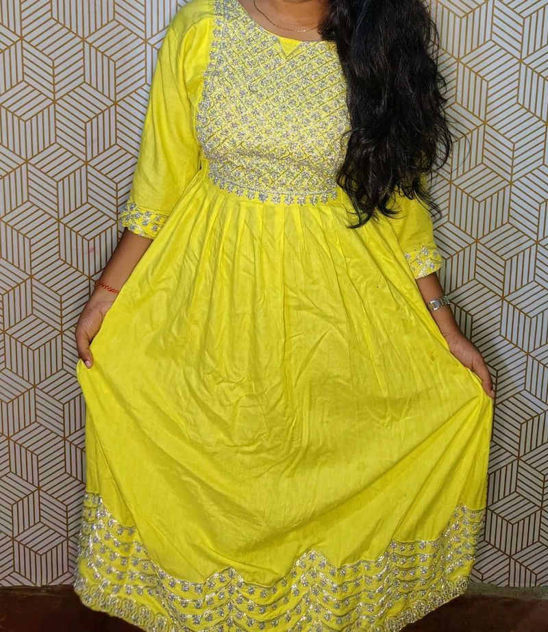 Yellow Embroidered Anarkali Dress