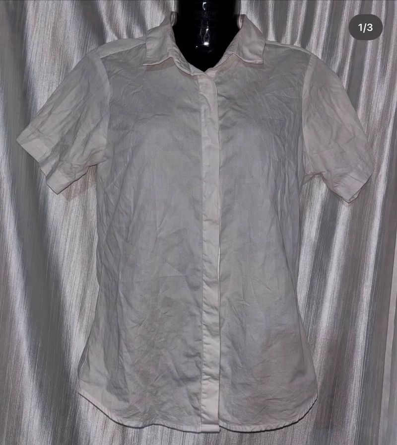 White Short Sleeve Button-Down