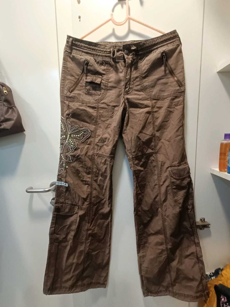 Whimsical Brown Embellished Cargo Pants