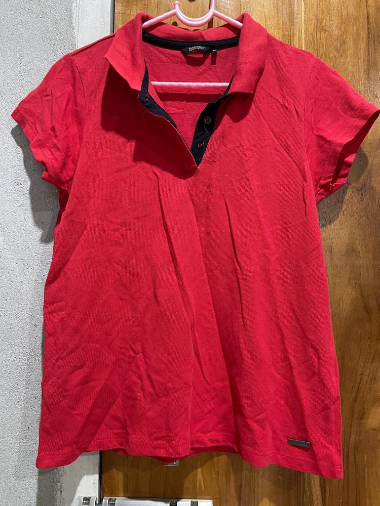 Roadster Women Red Solid Polo Collar Pure T-Shirt