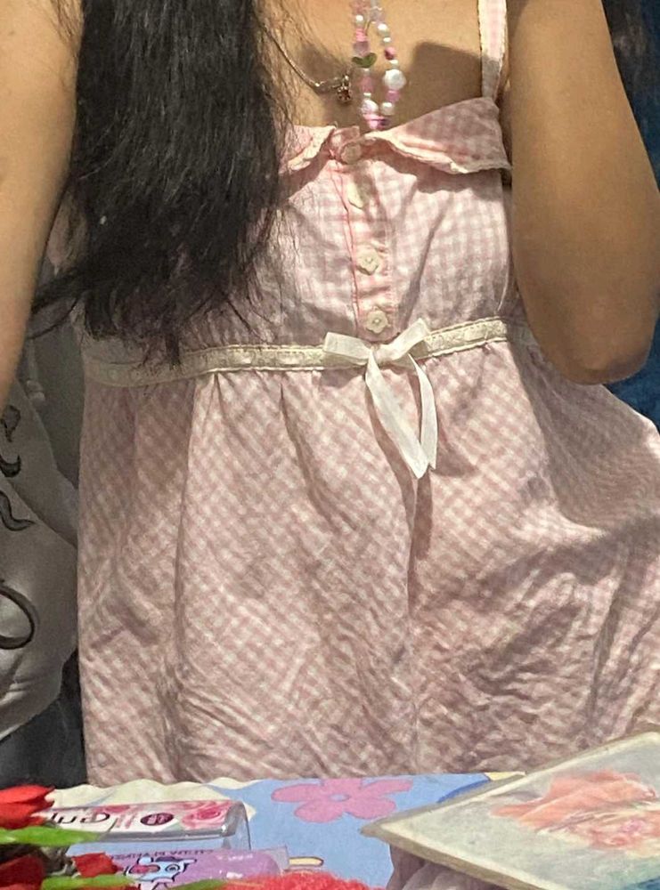 Pink Gingham Bow Tank