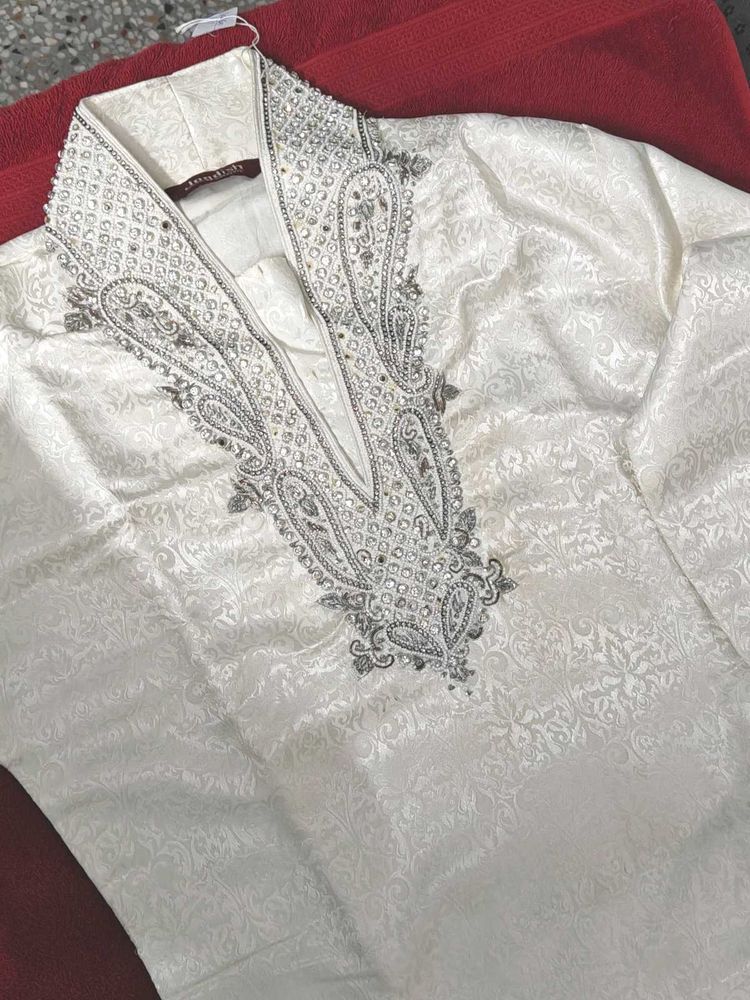 Elegant Embroidered off white Kurta Set for men ,